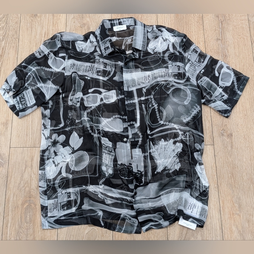 $850 Mens Off-White X-Ray SS Silk Button Up Bowling Shirt Black/White XL
